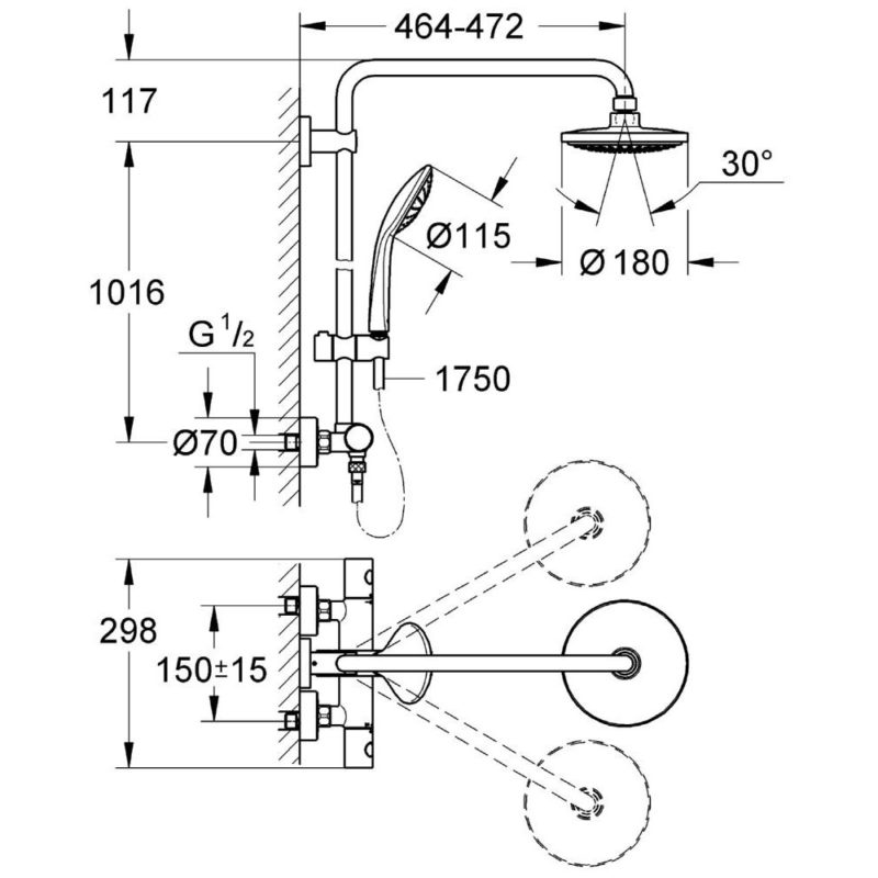 Grohe Euphoria 180 Wall Mounted Thermostatic Shower System 27296