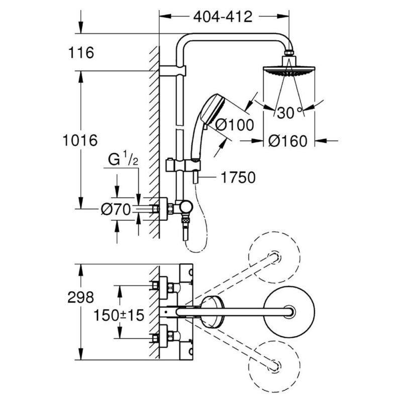 Grohe Tempesta Cosmopolitan 160 Thermostatic Shower System 27922