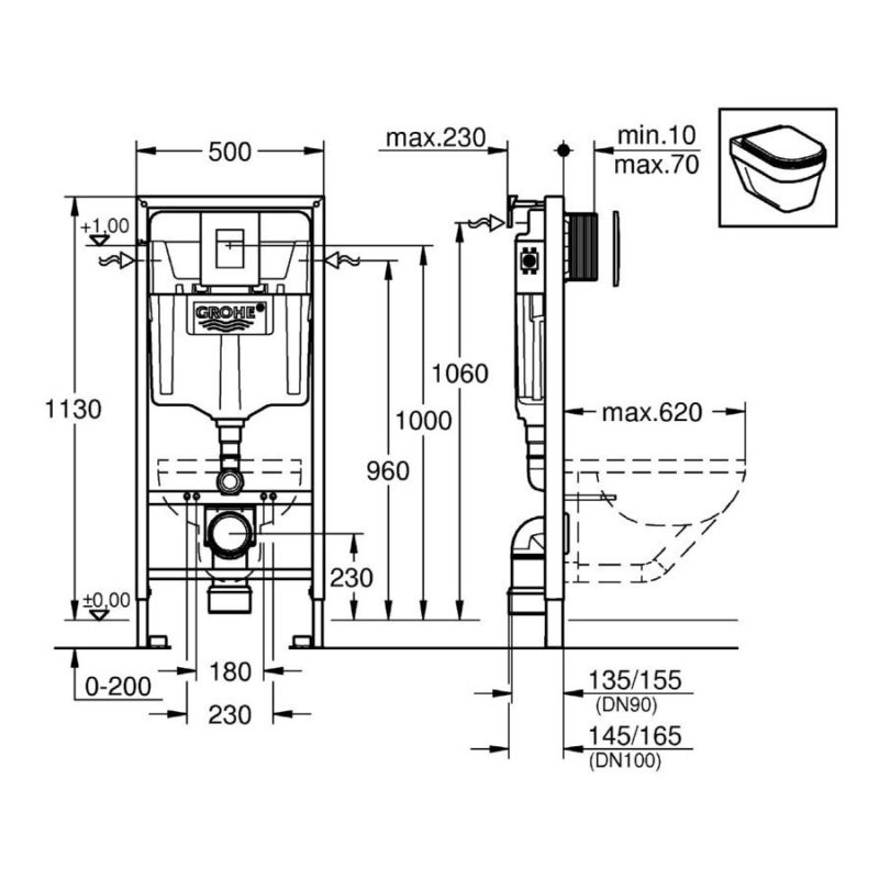 Grohe Rapid SL Skate Cosmopolitan 3 in 1 Set for WC 1.13m 38772