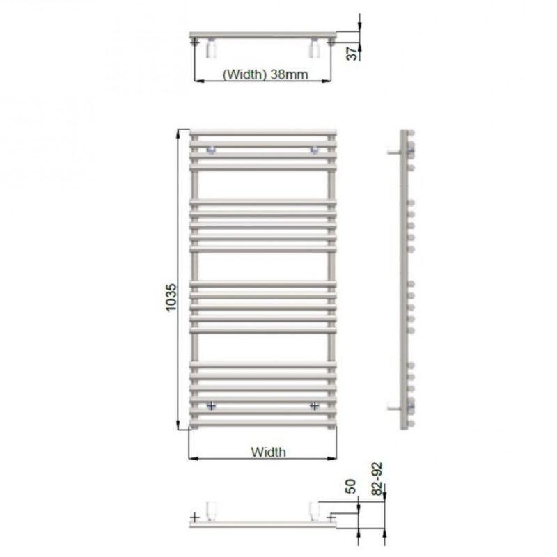 Redroom TT Lux Matt Black 1035x496mm Heated Towel Rail