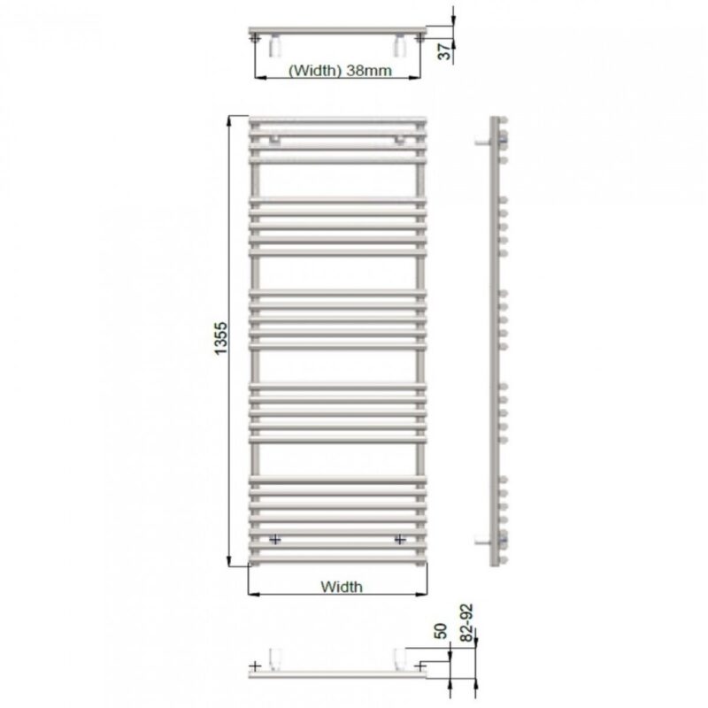 Redroom TT Lux Matt Black 1355x496mm Heated Towel Rail