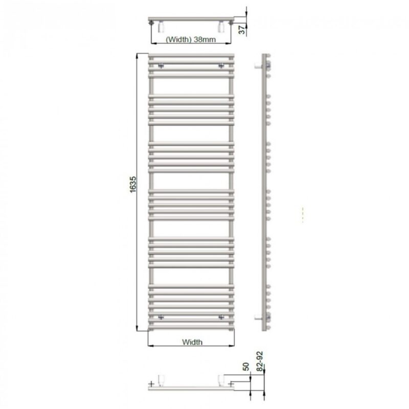 Redroom TT Lux Matt Black 1635x496mm Heated Towel Rail