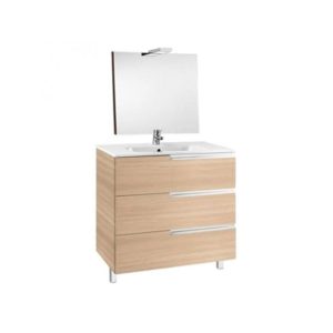 Roca Victoria-N Pack 600mm 3 Drawer Unit, Mirror & Light Oak